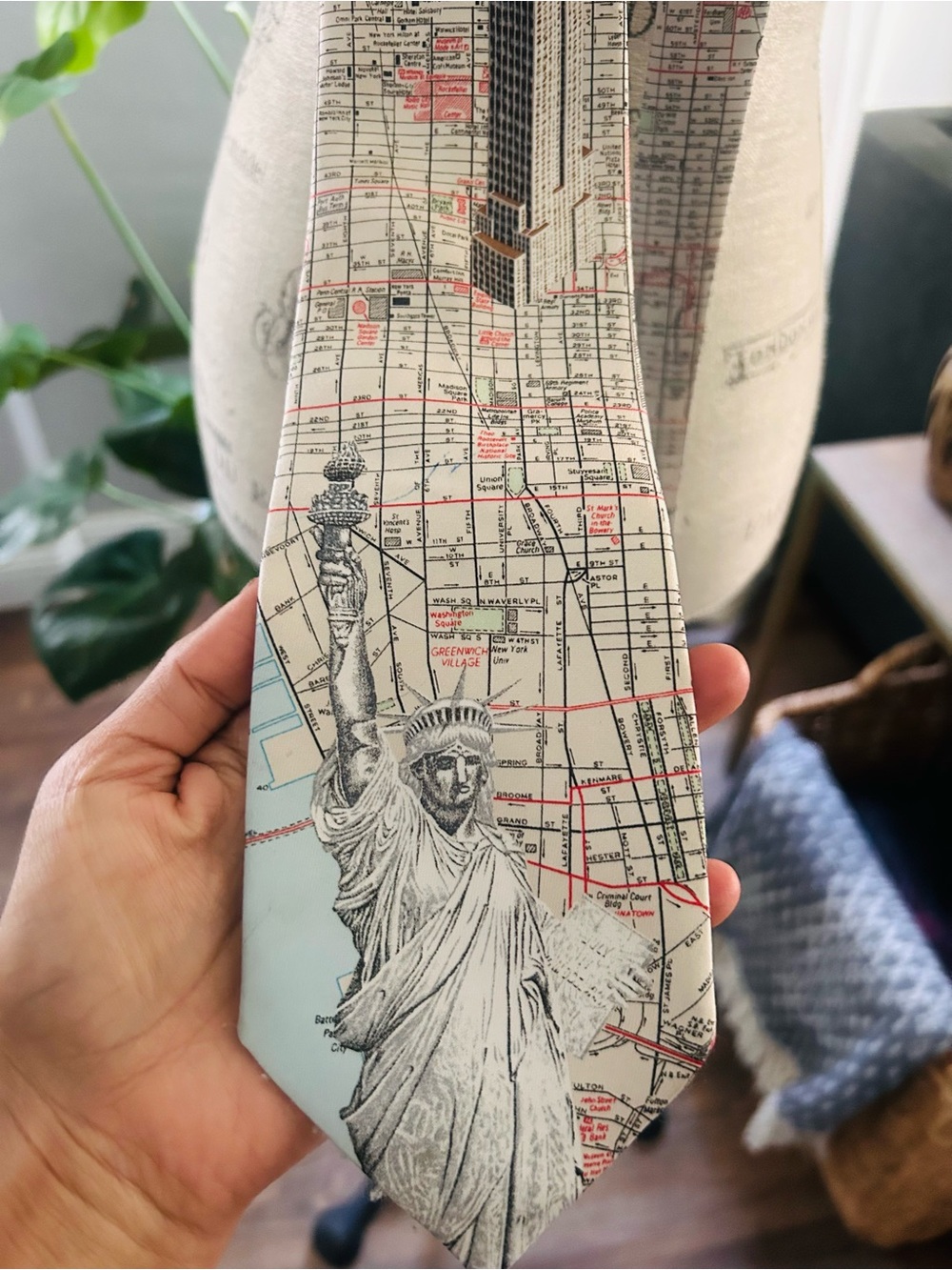 Rene Chagal necktie features a detailed New York City street map design
